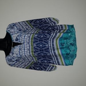 Cold Shoulder Blouse Blue/White Size Small